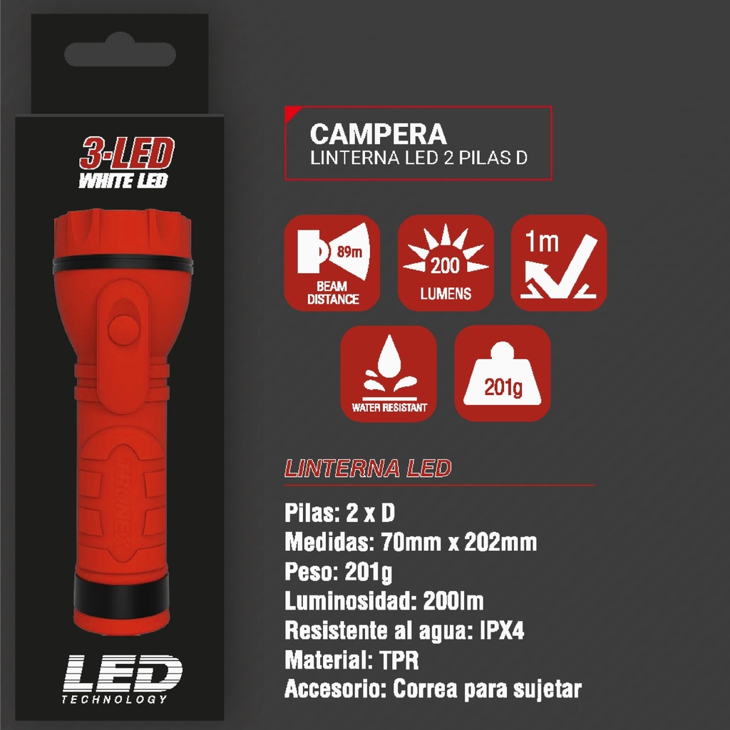 LINTERNA TRONEX 7 LED 115 LUMENES CAUCHO ( PILA D ) (TRL60LR20CA)