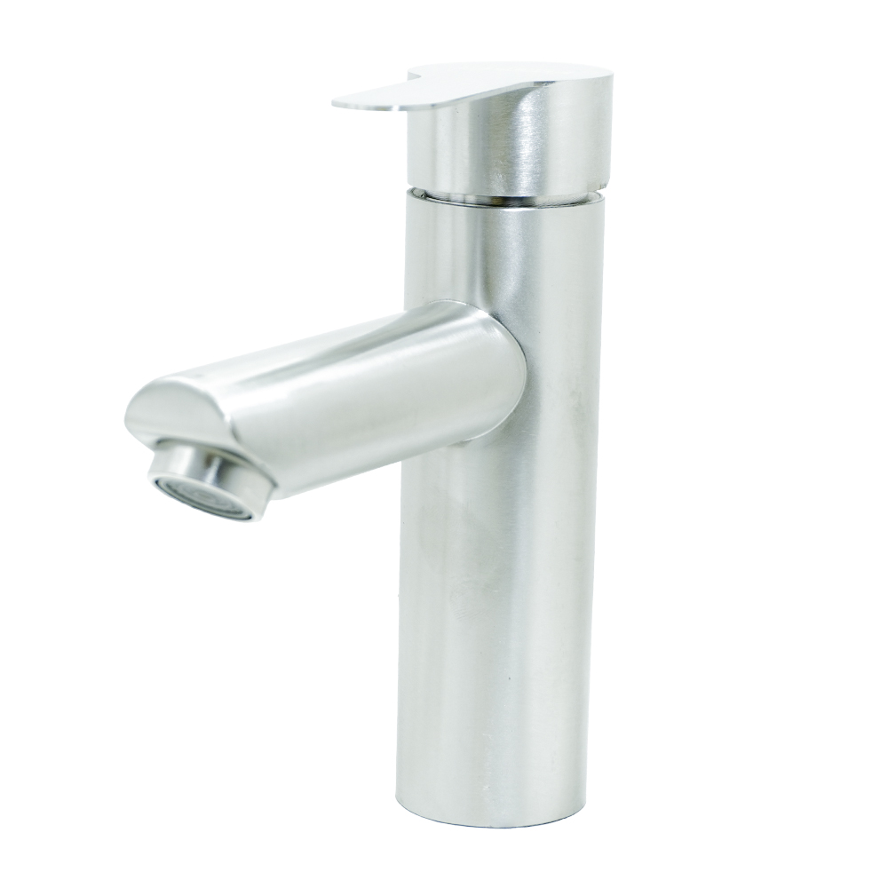 LLAVE LAVAMANOS MONOCONTROL ACERO INOXIDABLE REDONDA
SATINADA BAJA 18CM
 UDUKE
 (HT2036)