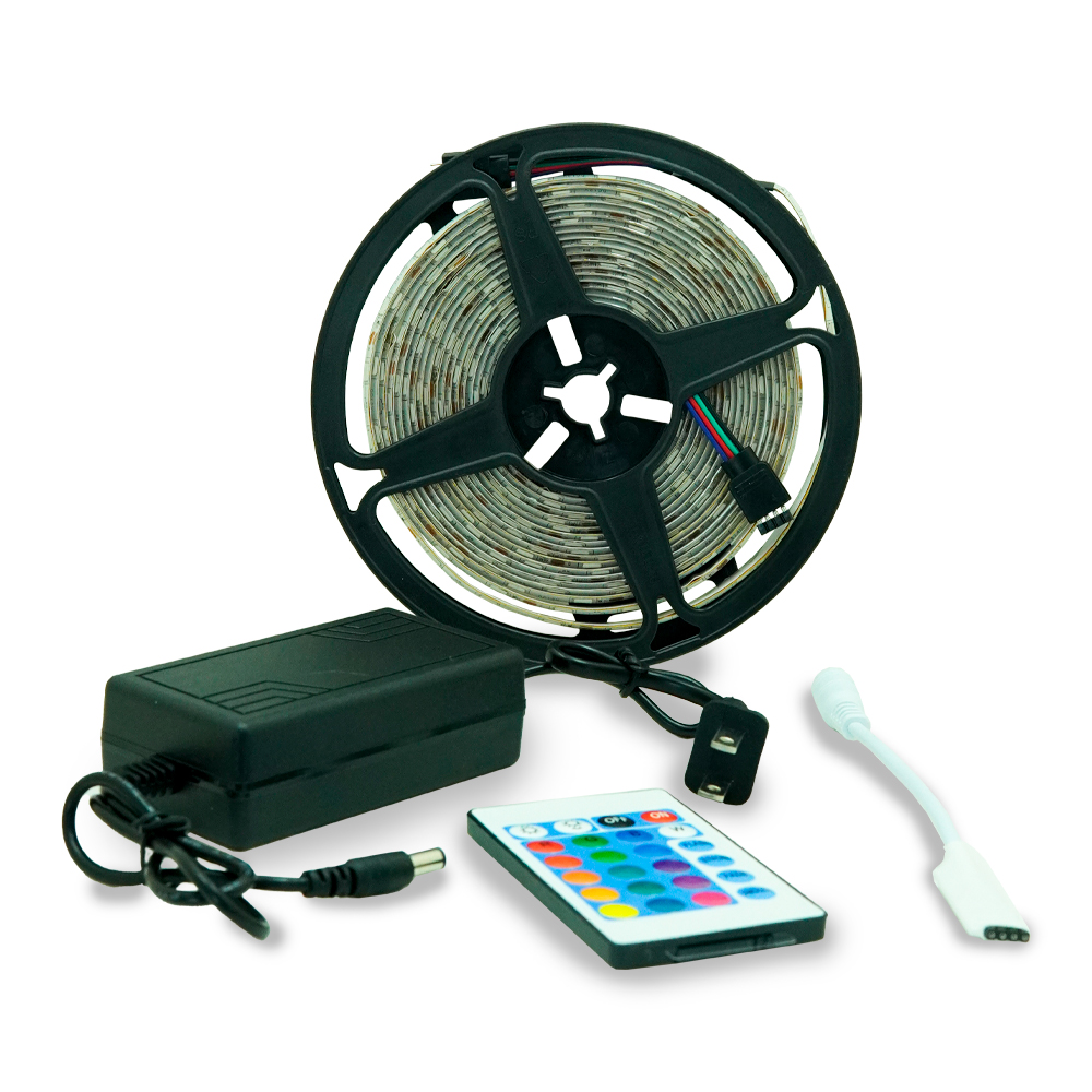 LUCES CINTA LED RGB CON CONTROL 12V FUENTE 1AMP 5MTS 60L/M (SM2D60-5050)