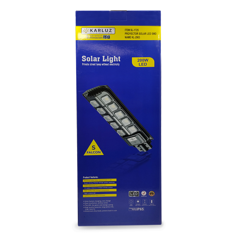 LUMINARIA SOLAR ALUMBRADO PUBLICO 200W 3.2V S-FALCON KARLUZ (KL-2903)