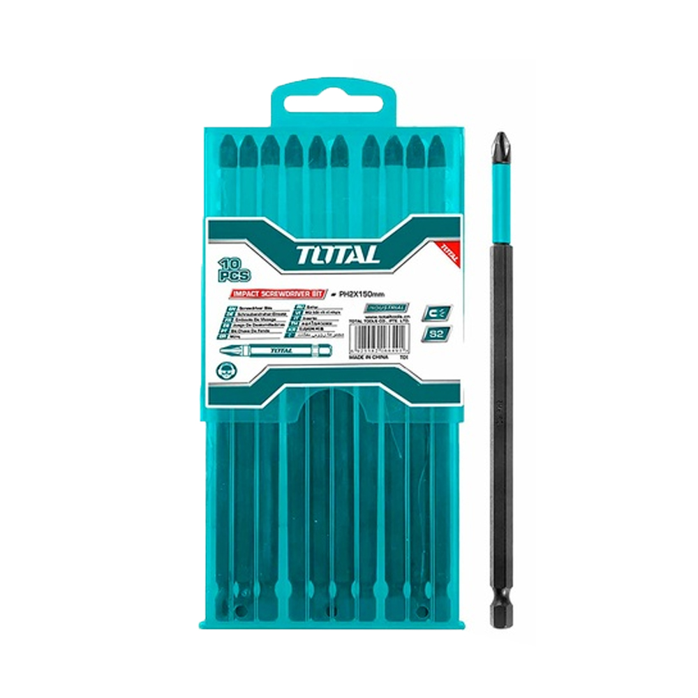 PUNTAS TALADRO INMANTADAS PARA DESTORNILLADOR DE IMPACTO (+) X 10 PZS 150MM INDUSTRIAL TOTAL (TACIM16PH263)