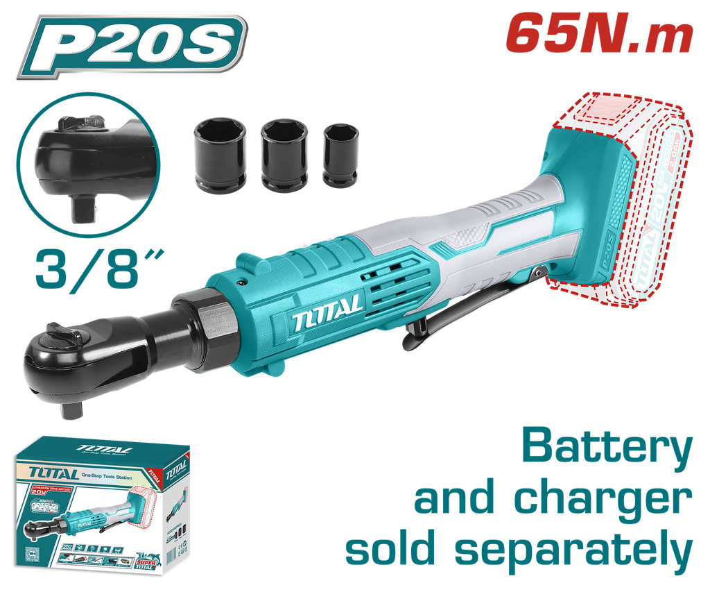 RACHE INALAMBRICO 3/8 20V INCLUYE COPA 13 17 19   BATERIA Y CARGADOR NO INCLUIDO SUPER TOTAL (TDRLI2060151)