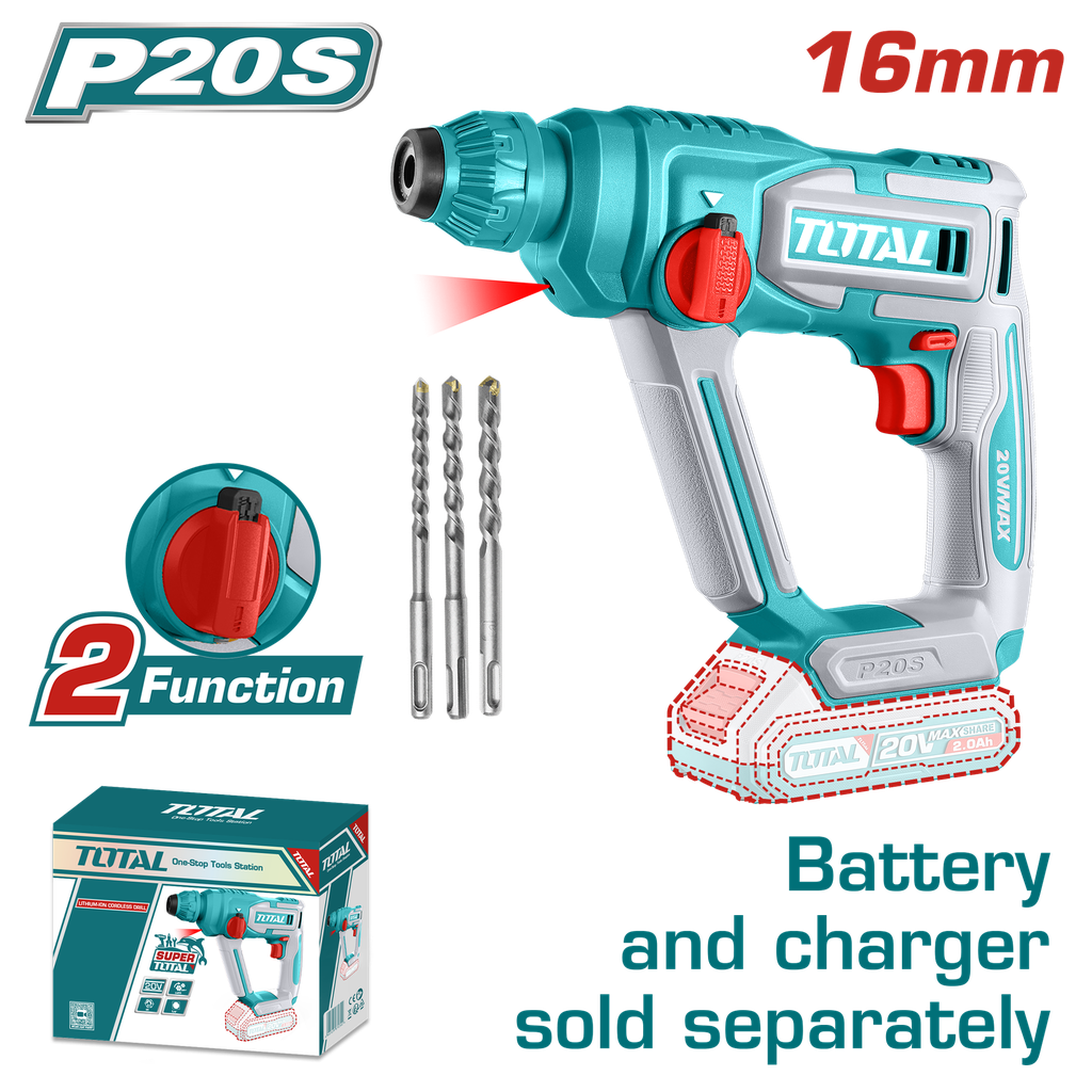 TALADRO INALAMBRICO ROTOMARTILLO SDS PLUS 5/8 BATERIA Y CARGADOR NO INCLUIDO SUPER TOTAL  (TRHLI20168)