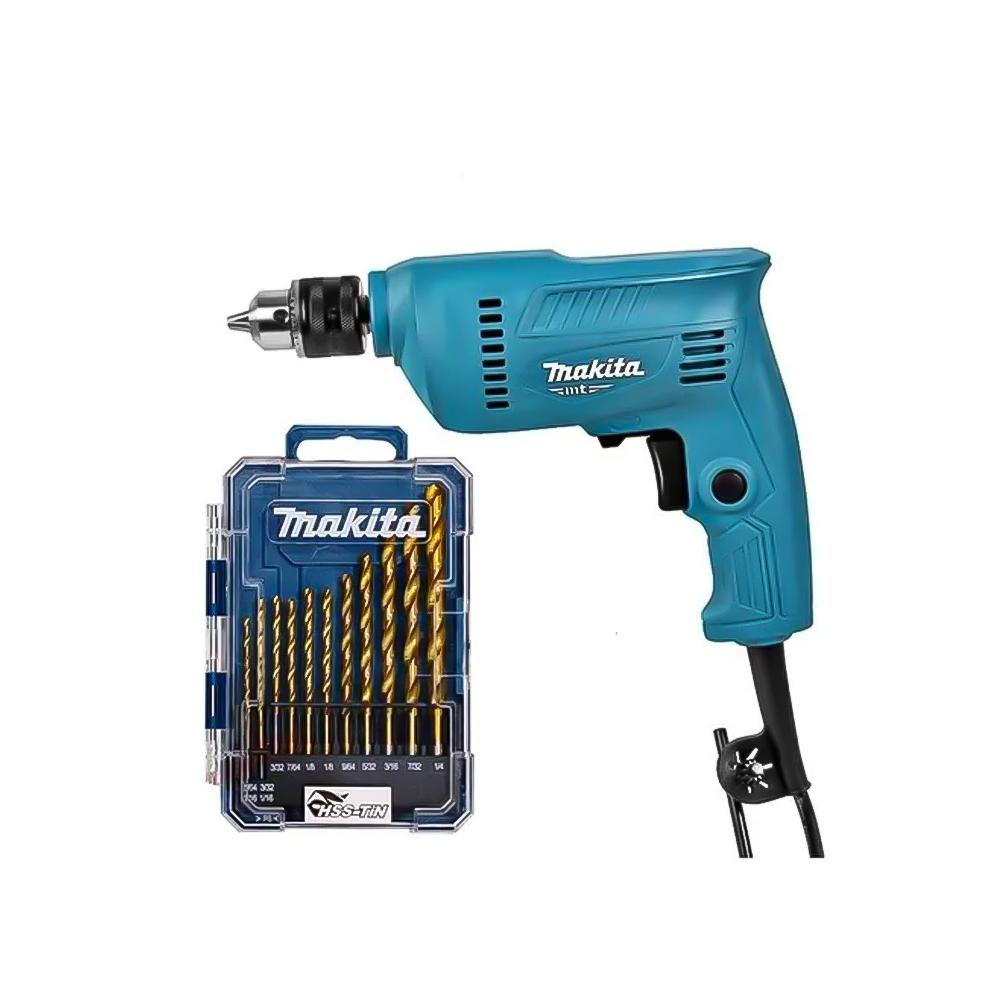 TALADRO MAKITA ROTACION 3/8 350W 0-3000 RPM VVR MT PROFESIONAL + JUEGO DE BROCAS (M0600X1B)