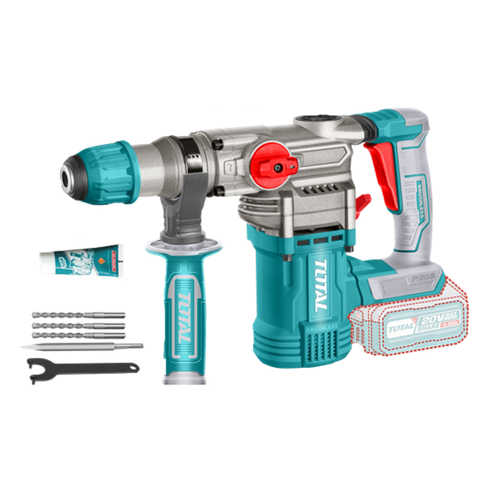 TALADRO ROTOMARTILLO SDS PLUS  4.5 JULES INCLYE ACCESORIOS CARGADOR Y BATERIA NO INCLUIDO INDUSTRIAL TOTAL (TRHLI20288)