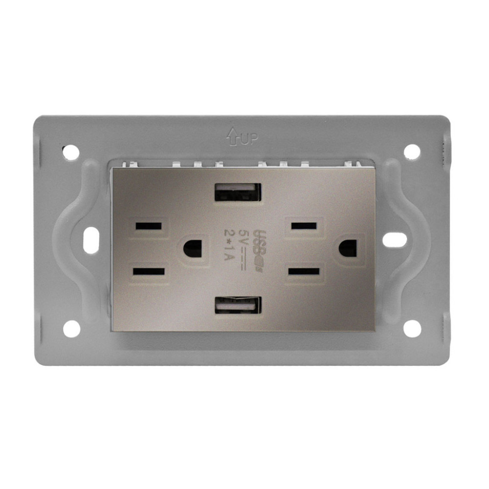 TOMA DOBLE + 2 USB LUXOR GRIS INTERCAMBIABLE SIN TAPA DUKE ENERGY (V3-032)