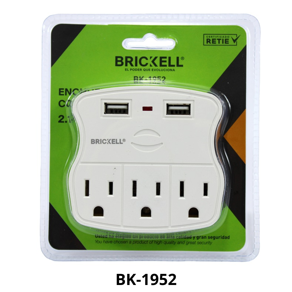TOMA MULTIPLE X 3 CON DOBLE CONEXION USB PARA TOMA DOBLE (BK-1952)