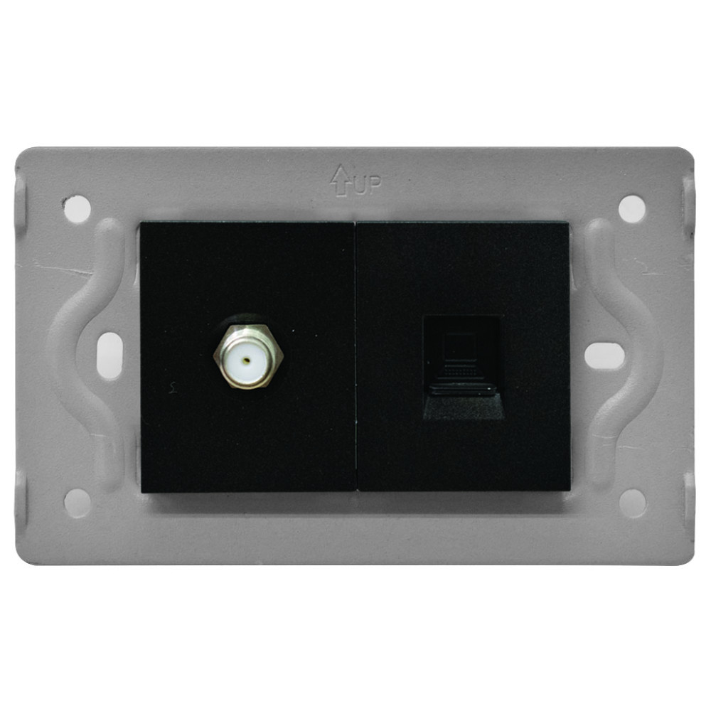 TOMA TV + TOMA LAN INTERNET LUXOR NEGRA INTERCAMBIABLE SIN TAPA DUKE ENERGY (V17-037)