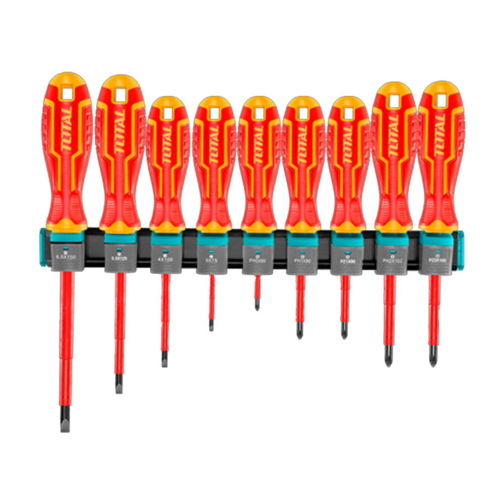 DESTORNILLADOR AISLADO 1000V INDUSTRIAL AMARILLO-ROJO JUEGO X 9 PZS  INDUSTRIAL SUPER TOTAL (THTIS596)