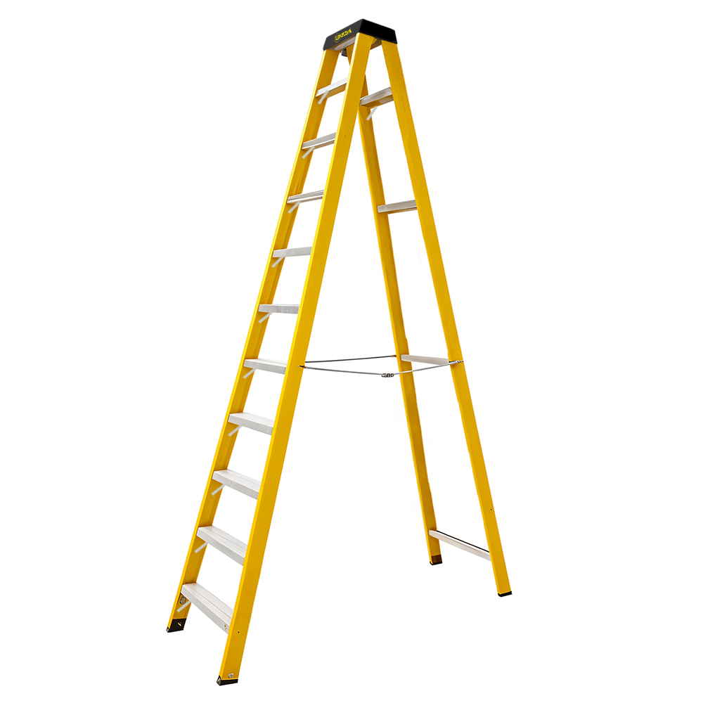 ESCALERA TIJERA 10 PELDAÑOS EN FIBRA DE VIDRIO CAP 150 KILOS USO INDUSTRIAL UDUKE CON PLATAFORMA  (HT3187)