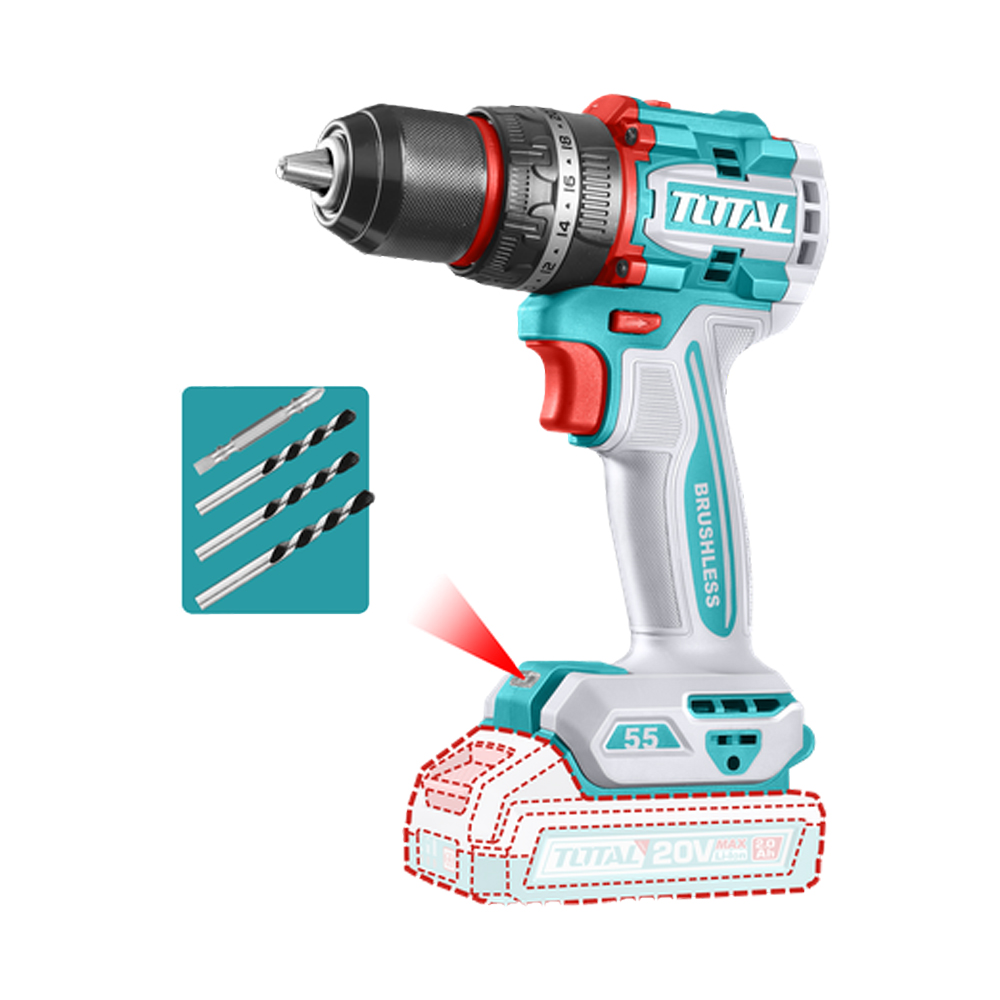 TALADRO INALAMBRICO PERCUTOR  1/2" 20V55 NM CARGADOR Y BATERIA NO INCLUIDO SUPER TOTAL (TIDLI205581)