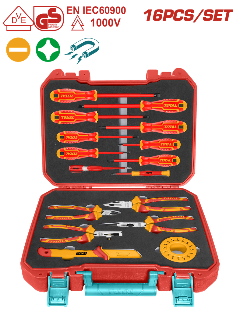 SET DE HERRAMIENTAS AISLADAS 1000V X 16 PZS INDUSTRIAL SUPER TOTAL (THKITH1601)