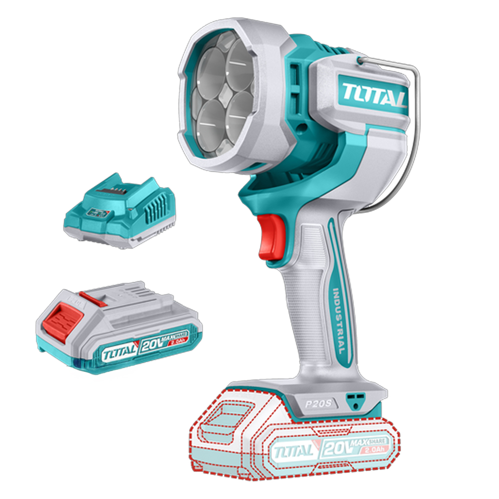 LAMPARA DE TRABAJO INALAMBRICA 2000 LUMENES 20V INCLUYE BATERIA 2,0AH  Y CARGADOR INDUSTRIAL SUPER TOTAL (UTWLI20881)