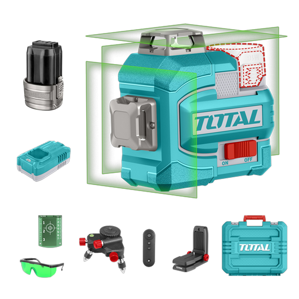 NIVEL LASER 0-35M  LUZ VERDE  3D 12 LINEAS 16V INDUSTRIAL SUPER TOTAL (UTLL301201)