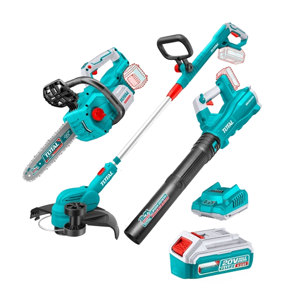 COMBO INALAMBRICO 20V MOTOSIERRA INALAMBRICA 12" + GUADAÑADORA + SOPLADORA + 2 BATERIAS 4.0 AH Y CARGADOR INDUSTRIAL SUPER TOTAL (UTOSLI241189)