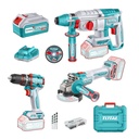 COMBO INALAMBRICO 20V  X 3 PZS TALADRO ATORNILLADOR INALAMBRICO PERCUTOR 1/2 66 NM +  PULIDORA INALAMBRICA 4 1/2 + TALADRO ROTOMARTILLO SDS PLUS  2.5 JULES  INLCUYE 2 BATERIAS 4.0AH , 1 CARGADOR , 10 DISCOS DE CORTE Y 47 ACCESORIOS INDUSTRIAL SUPER TOTAL (UTOSLI241198)