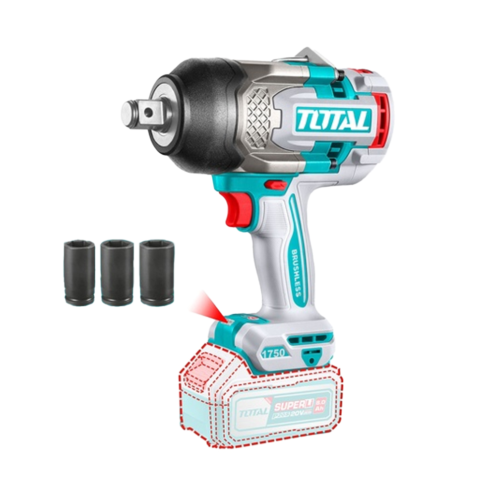 PISTOLA IMPACTO INALAMBRICA 3/4 20V 1750 NM INCLUYE COPAS 30,32,34 MM  BATERIA Y CARGADOR SE VENDEN POR SEPARADO  INDUSTRIAL SUPER TOTAL (TIWLI201751)