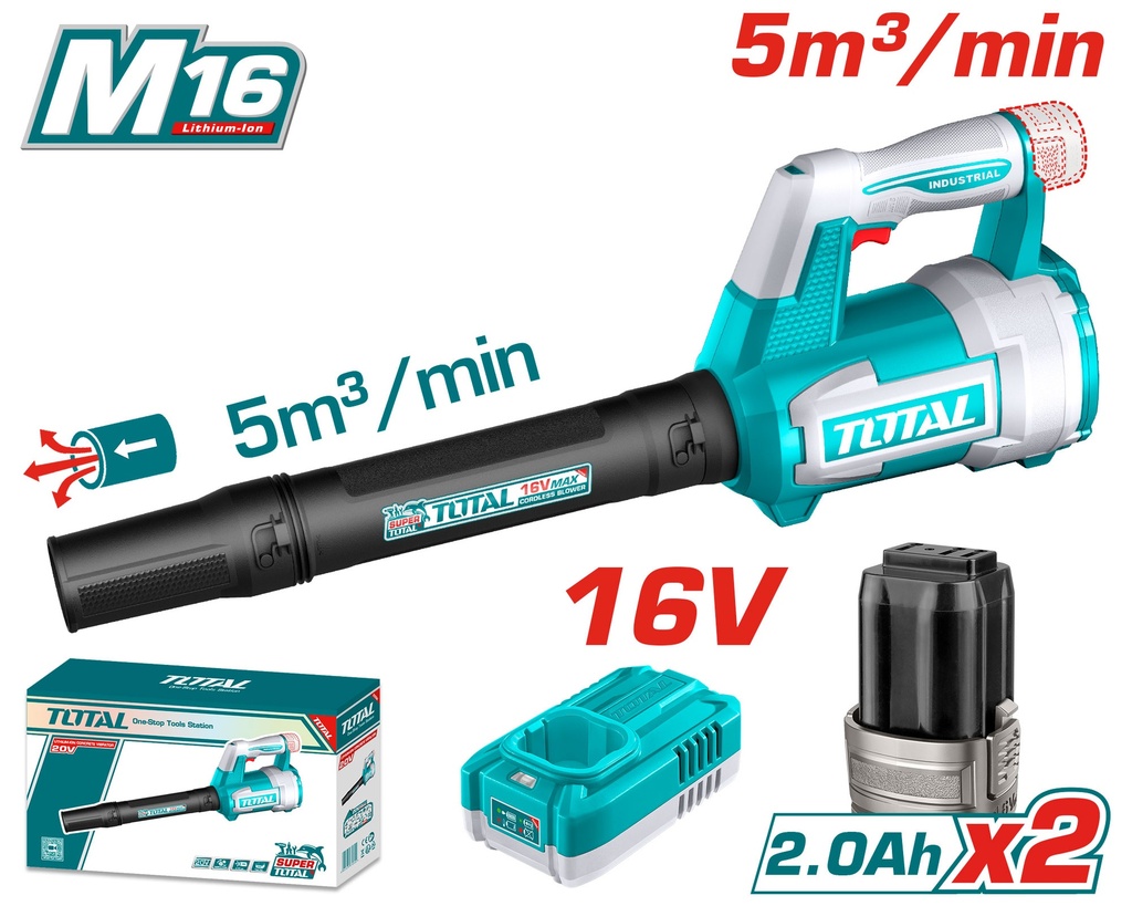 SOPLADORA INALAMBRICA 16V INCLUYE 2 BATERIAS 2.0AH Y CARGADOR INDUSTRIAL TOTAL (UTABLI168082)