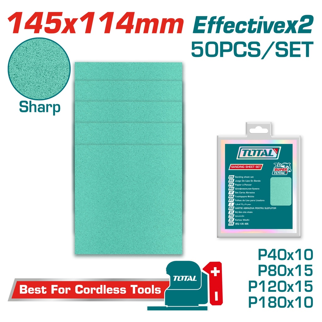 JUEGO DE LIJA  X  50 PIEZAS (14.5X11.4CM) INDUSTRIAL TOTAL (TAC145115)