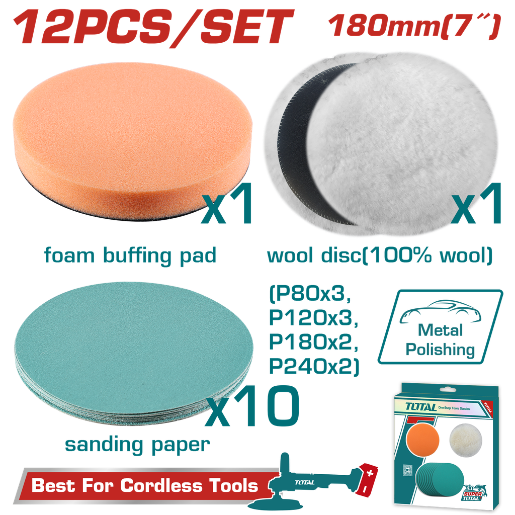 SET DE ALMOHADILLA PARA POLICHADORA 7" (LANA-ALGODÓN-ESPUMA) X 12 PZS INDUSTRIAL TOTAL (TAC18012)