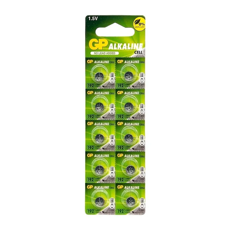 PILA ALCALINA BOTON GP 192 (LR41) 1.5V BLISTER X 10 (PRECIO POR UNIDAD)