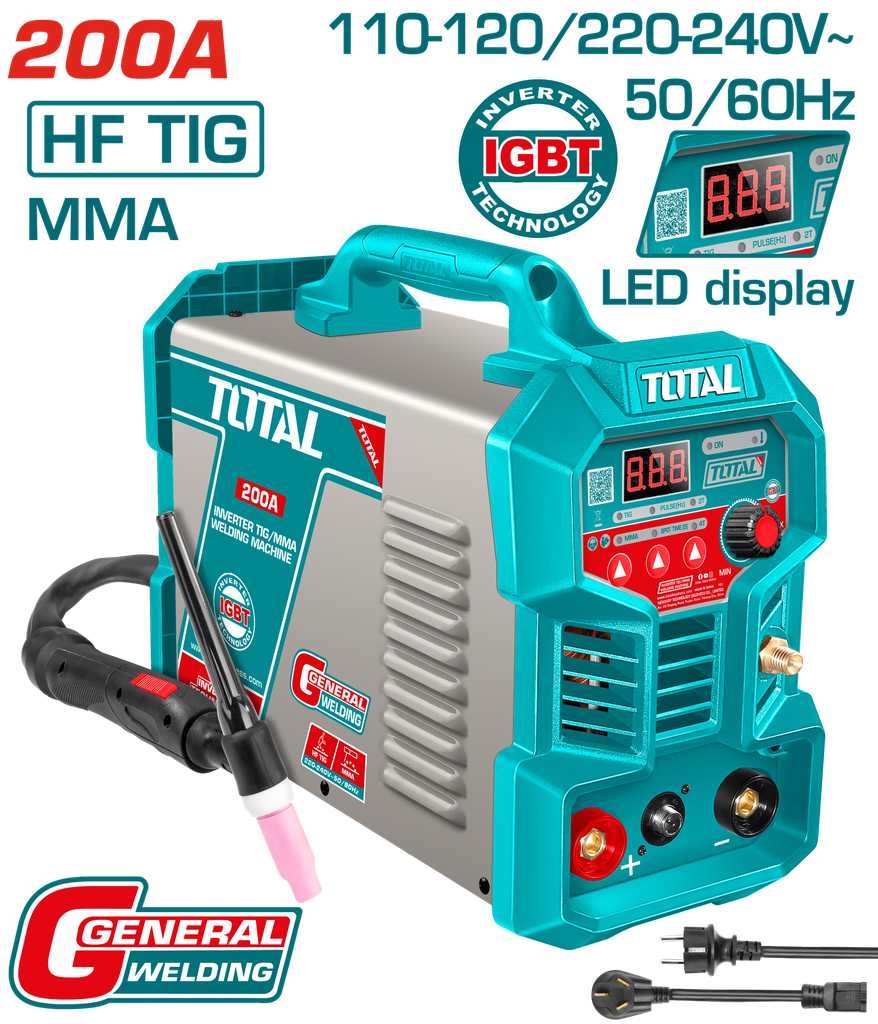 SOLDADOR INVERSOR DIGITAL 200A (MMA-HF TIG) 110-220V INDUSTRIAL SUPER TOTAL (UTIG20058)