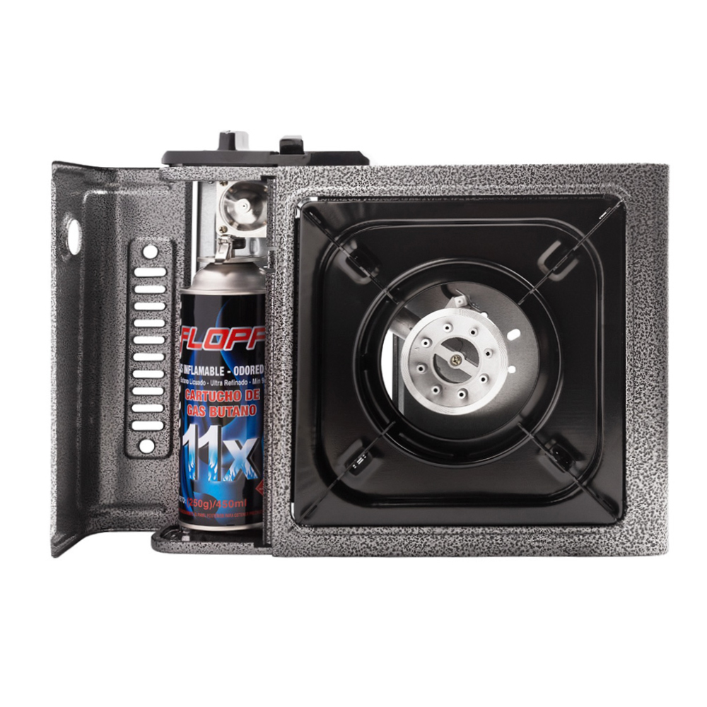 ESTUFA FOGON A GAS CAMPING NEGRO EN MALETA FL-AC02 (REEMPLAZA FL-HG01)