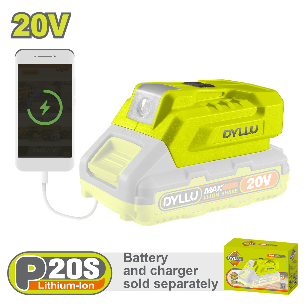 CARGADOR USB 20V PARA CELULARES Y OTROS EQUIPOS BATERIA Y CARGADOR NO INCLUIDO DYLLU (DTUCP118)