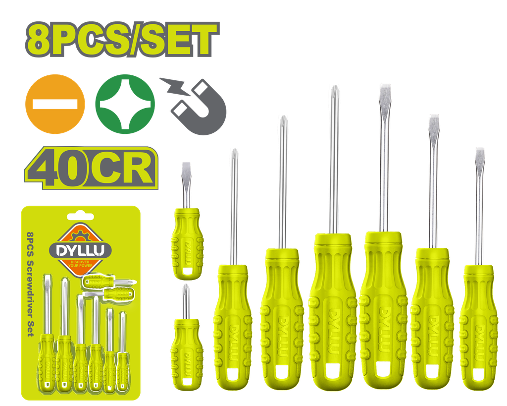 JUEGO DESTORNILLADORES X 8 PZS PUNTA IMANTADA DYLLU (DTSS2408)