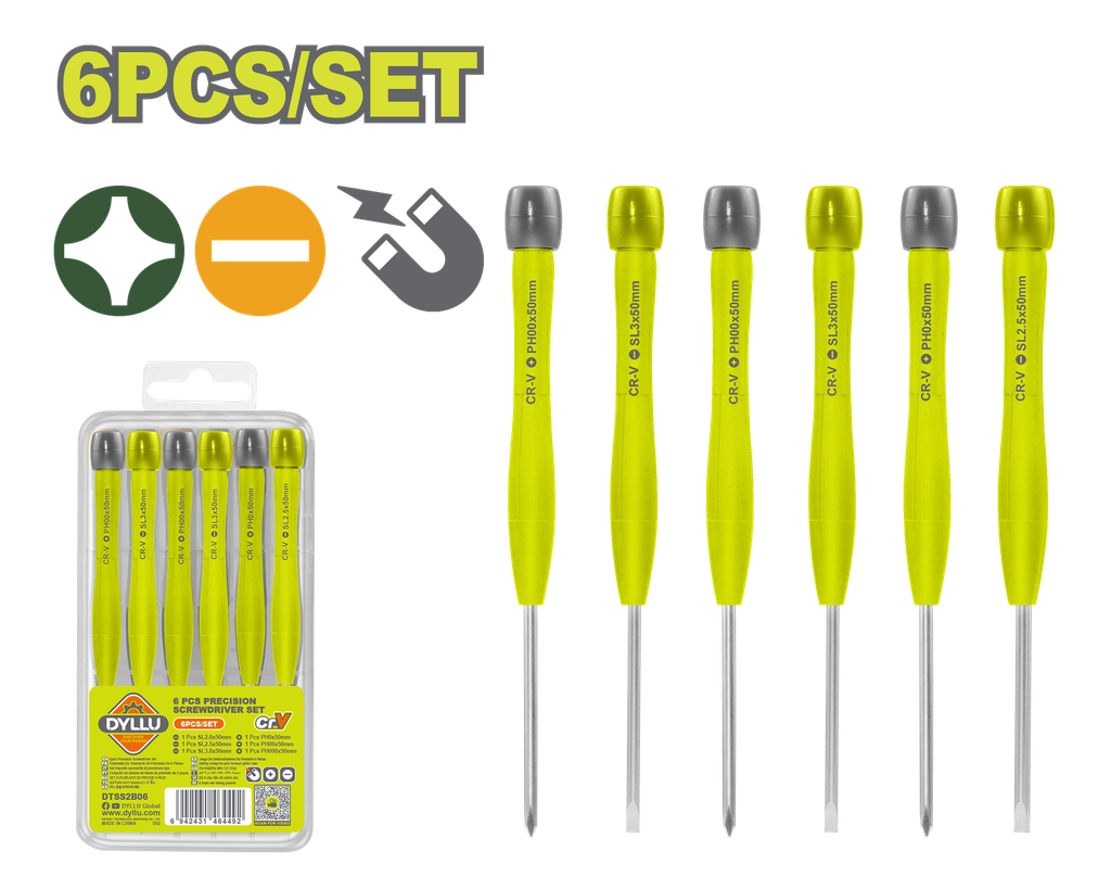 JUEGO DESTORNILLADORES X 6 PZS DE PRECISION PUNTA INMANTADA  DYLLU (DTSS2B06)