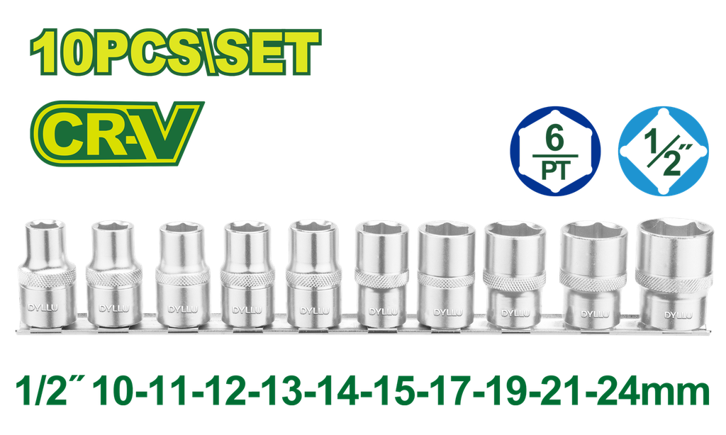 JUEGO DE COPAS 1/2" X 10 PZS  DYLLU (DTST2410)