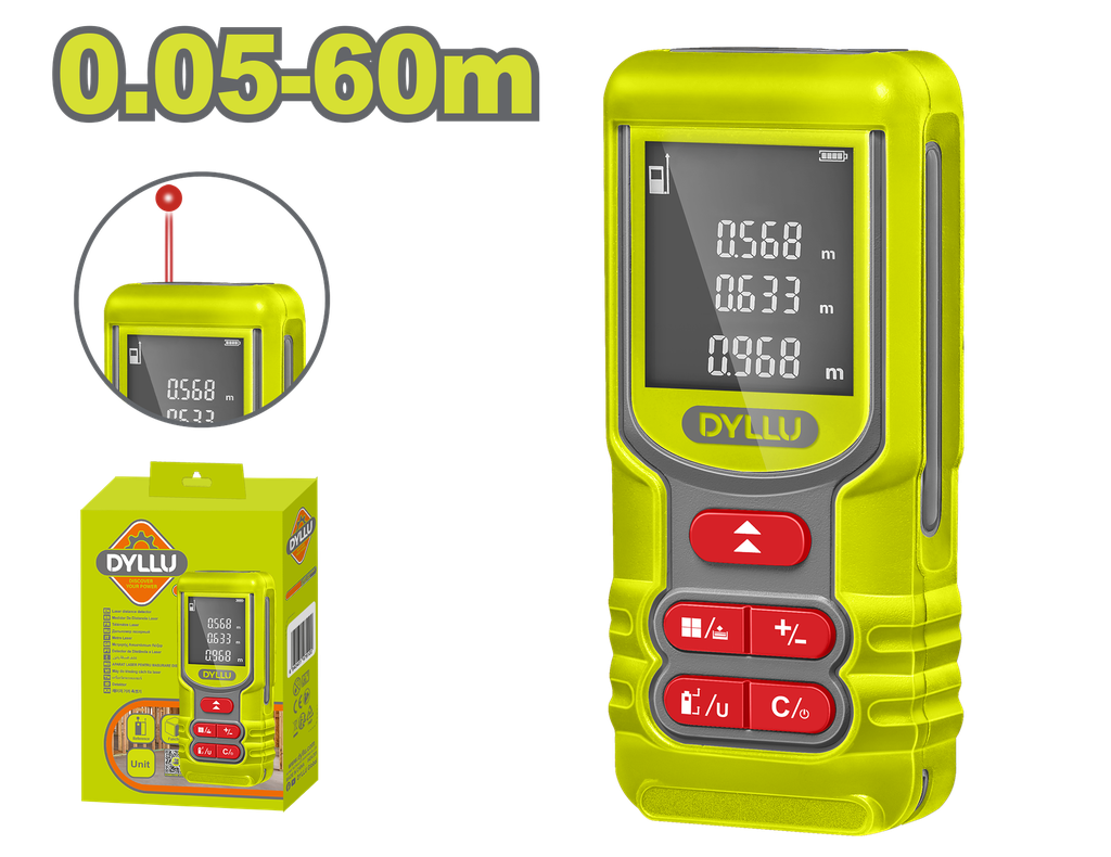 MEDIDOR DE DISTANCIA LASER 60M LUZ ROJA DYLLU (DTDL1516)