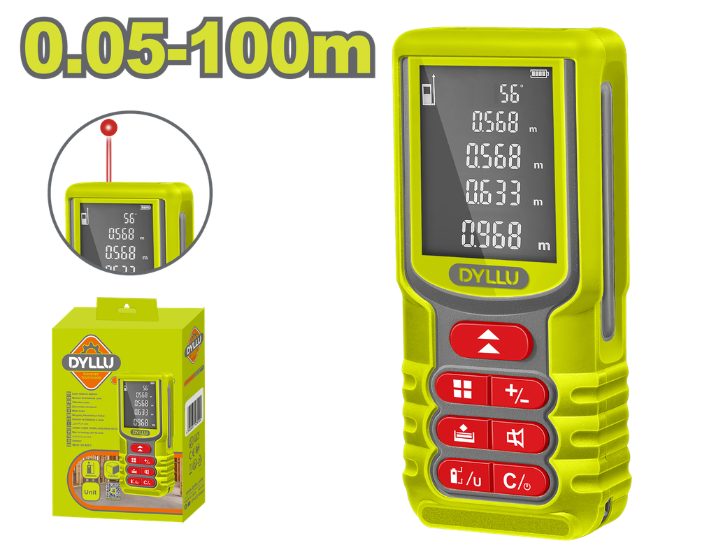 MEDIDOR DE DISTANCIA LASER 100M LUZ ROJA DYLLU (DTDL1520)