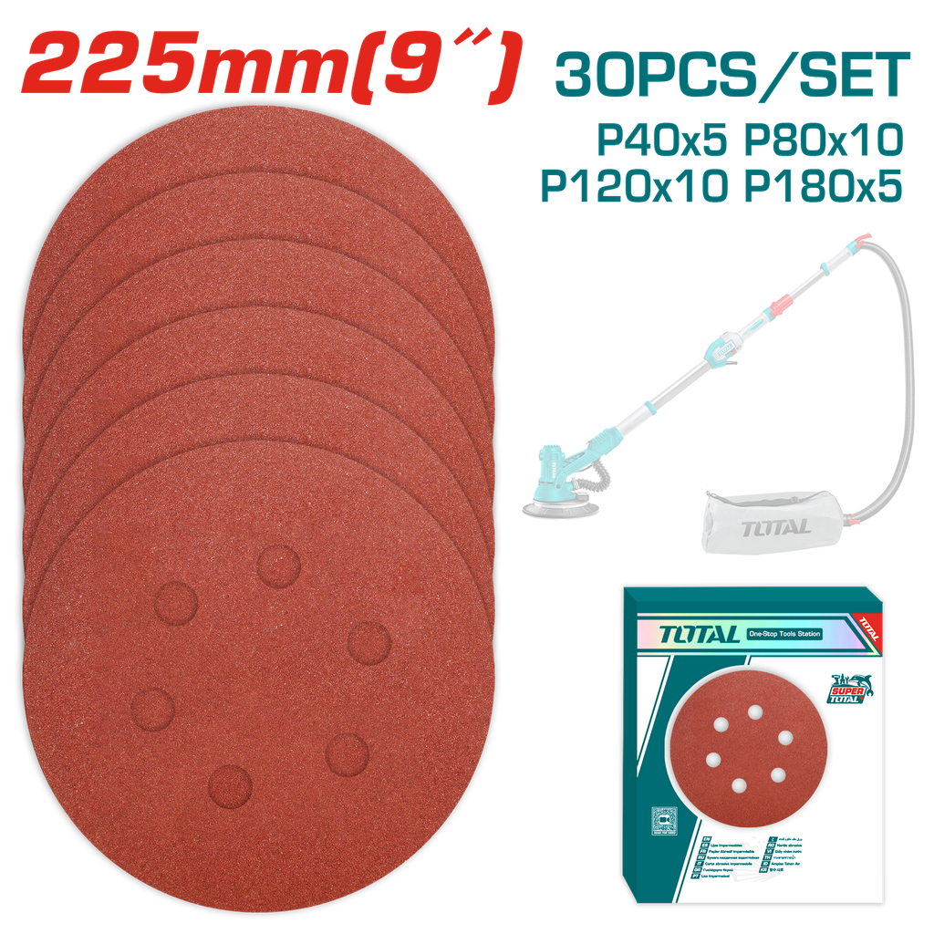JUEGO DE HOJAS DE LIJA X 30 PIEZAS 5" PARA LIJADORA DE PARED SUPER TOTAL (TAC225030)