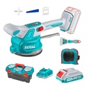 VIBRADOR DE BALDOSA INALAMBRICA 20V CON VENTOSA CAP 60KG INCLUYE 1 PAR DE RODILLERAS, ESPATULA, SEPARADORES DE BALDOSA (1.5-2.0-2.5), 1 BATERIA 2.0AH , CARGADOR Y CAJA HERRAMIENTA INDUSTRIAL TOTAL (UTTVLI20018)