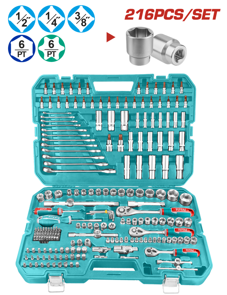 RACHE CON COPAS  1/2,1/4,3/8  X 216PZS INDUSTRIAL SUPER TOTAL (THKTHP22166)