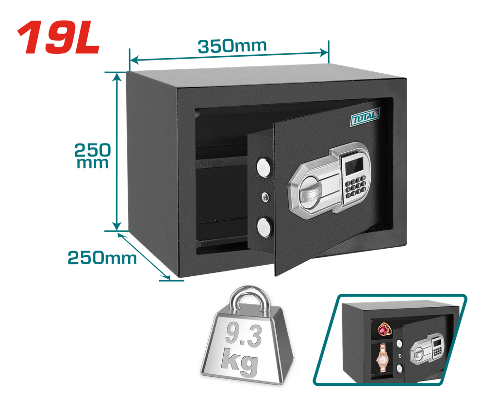 CAJA FUERTE DE SEGURIDAD CON CLAVE INTERCAMBIABLE (25X35X25)  SUPER TOTAL (TESF2501)