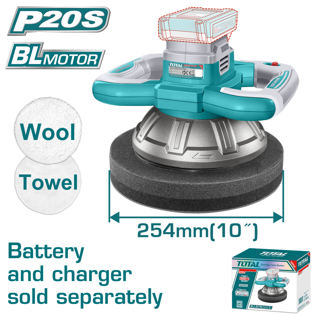 POLICHADORA ORBITAL INALAMBRICA 254MM 20V BATERIA Y CARGADOR NO INCLUIDO  INDUSTRIAL SUPER TOTAL (TOPLI202548)