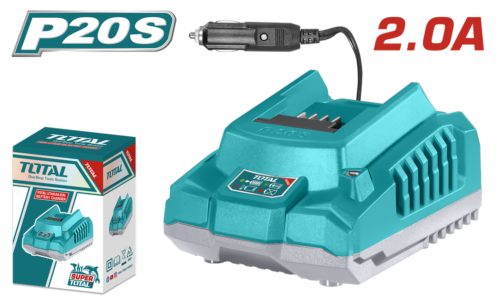 CARGADOR INTELIGENTE PARA BATERIA DE 20V CONEXIÓN A VEHICULO (12-24V) INDUSTRIAL SUPER TOTAL (TFCLI2012) 