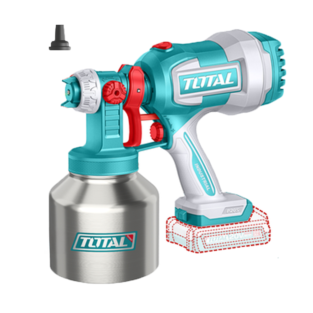 PISTOLA PINTAR INALAMBRICA 800ML 20V VASO METALICO INCLUYE AGUJA DE LIMPIEZA Y DOS BOQUILLAS, BATERIA Y CARGADOR NO INCLUIDO SUPER TOTAL (TSGLI20041)