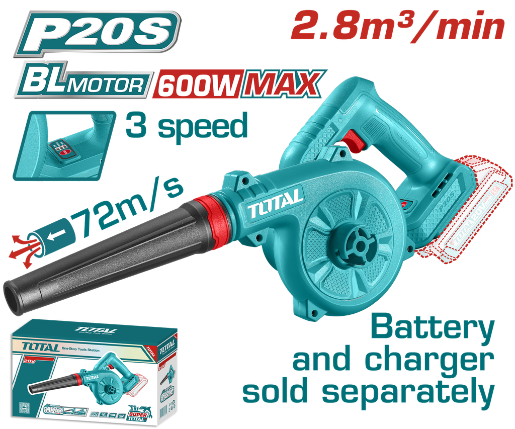 SOPLADORA INALAMBRICA 20V 3 VELOCIDADES BATERIA Y CARGADOR NO INCLUIDO TOTAL (TABLI20018) (TABLI2068)