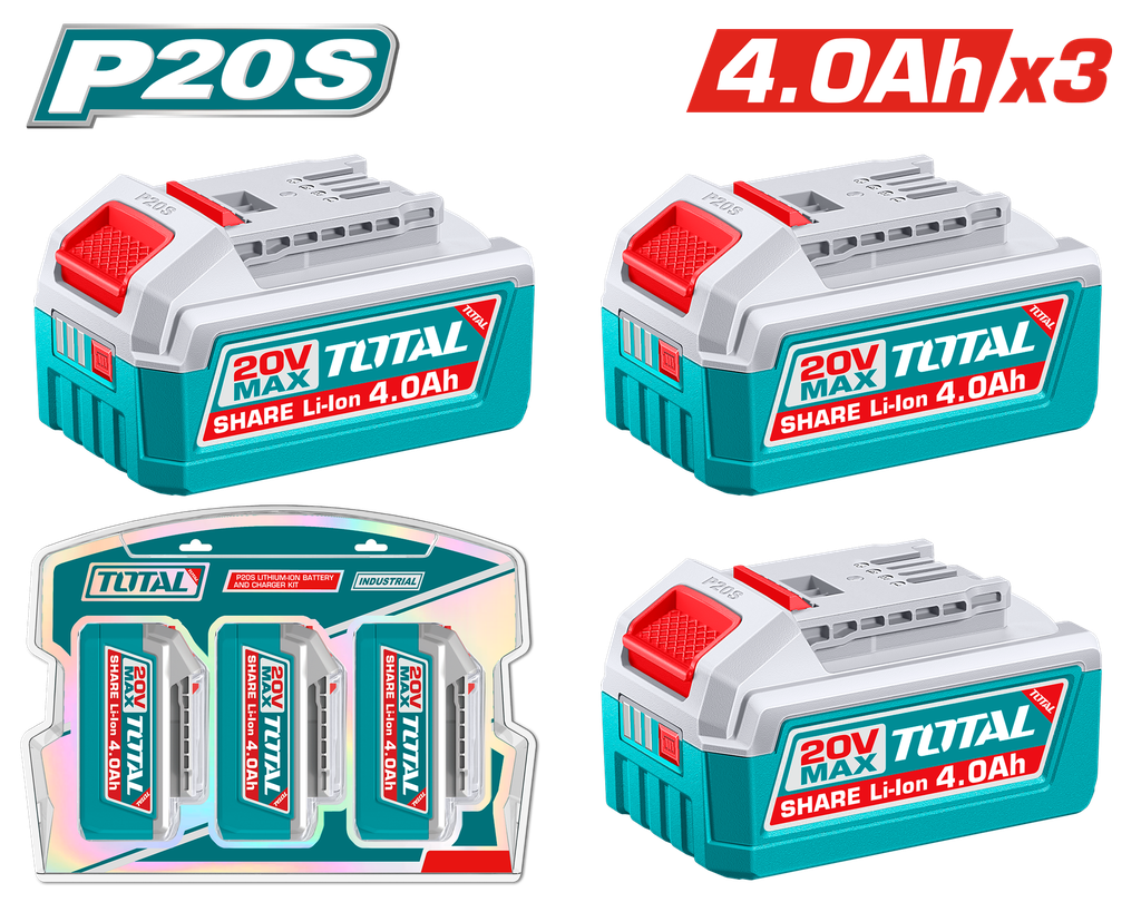KIT DE 3 BATERIAS 20V 4.0AH INDUSTRIAL ION LITHIUM  INDUSTRIAL SUPER TOTAL (TOSLI251296)