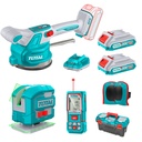 VIBRADOR DE BALDOSA INALAMBRICA 20V CON VENTOSA CAP 60KG INCLUYE 1 PAR DE RODILLERAS, METRO LASER 100M, NIVEL LASER 5 LINEAS 35M LUZ VERDE, 2 BATERISA 2.0AH , CARGADOR Y CAJA HERRAMIENTA INDUSTRIAL SUPER TOTAL (UTOSLI250606)