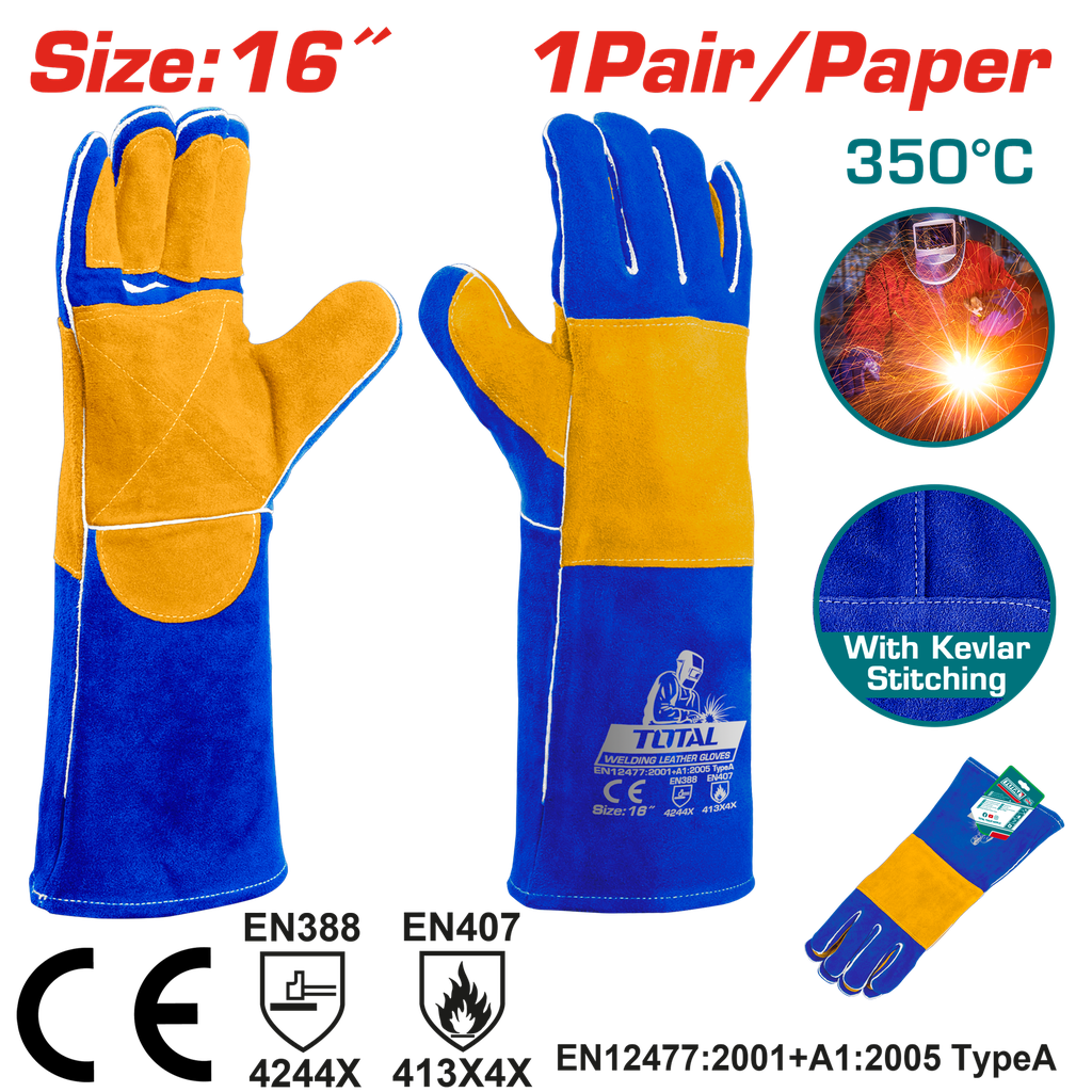 GUANTE PARA SOLDAR 16"  RESISTENTE HASTA 350°C INDUSTRIAL SUPER TOTAL ( TSP15216)
