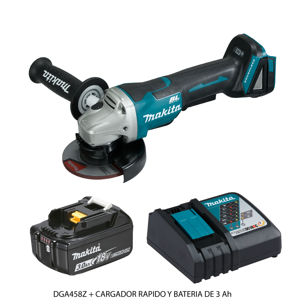 PULIDORA INALAMBRICA 4 1/2 18V INCLUYE BATERIA 3.0 AH Y CARGADOR MAKITA (DGA458Z)