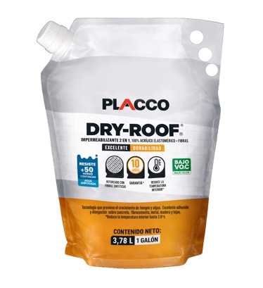 PLACCO PRO DRY ROOF BLANCO BOLSA GALON IMPERMEABILIZANTE 10 AÑOS ALGRECO (96500111)