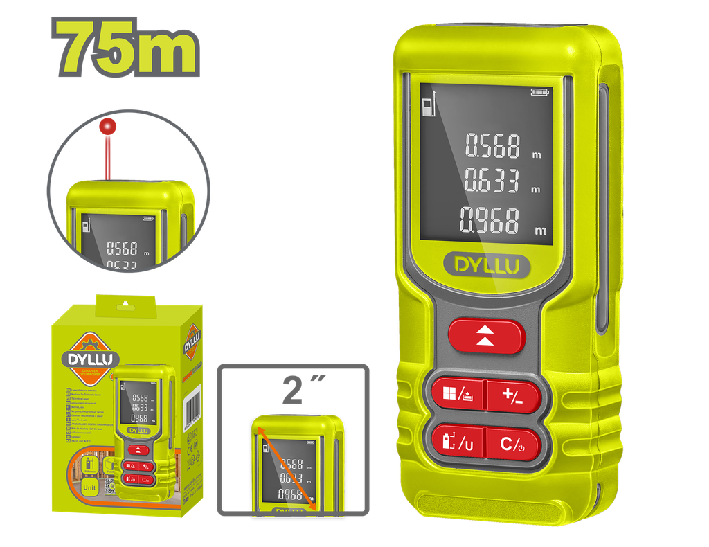 MEDIDOR DE DISTANCIA LASER 75M LUZ VERDE DYLLU (DTDL15167)