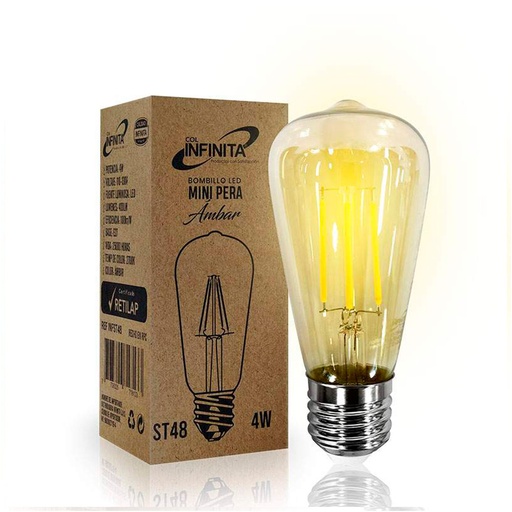 [16699] BOMBILLO LED VINTAGE T-PERA AMBAR 4W (48MM) (INFST48)