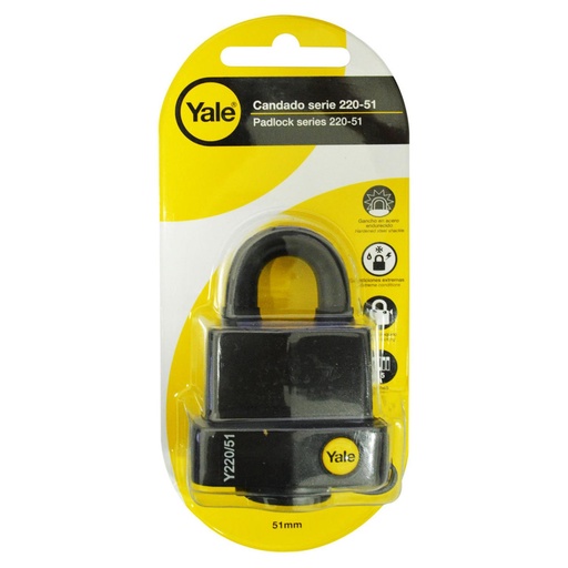[11813] CANDADO YALE INTEMPERIE NEGRO 220-51MM(8815)
