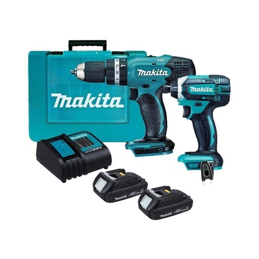 [13283] COMBO MAKITA (DLX2142SY) TALADRO INALAMBRICO 1/2" 18V  (DHP453) + ATORNILLADOR INALAMBRICO 18V (DTD152) CAJA PLASTICA + 2 BATERIAS + CARGADOR